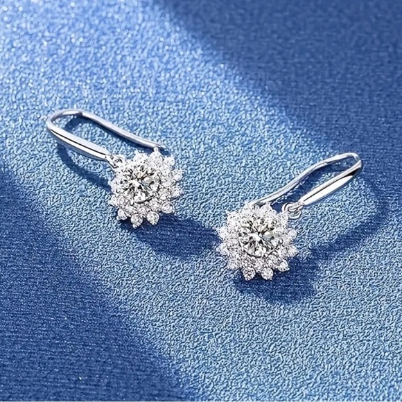Dazzling Silver 0.5 Moissanite Drop Earrings - Picture 3 of 4